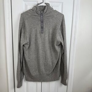 Tory Burch 100% Cashmere Half Zip Sweater Gray Funnel Neck XL Designer